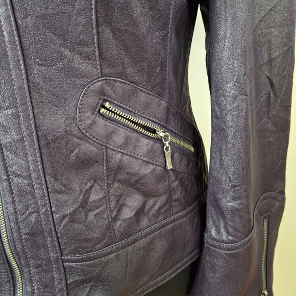 Womens Steampunk Goth Purple Petite Sz 8 Short Crinkle Leatherette Zipped Jacket - Picture 4 of 13